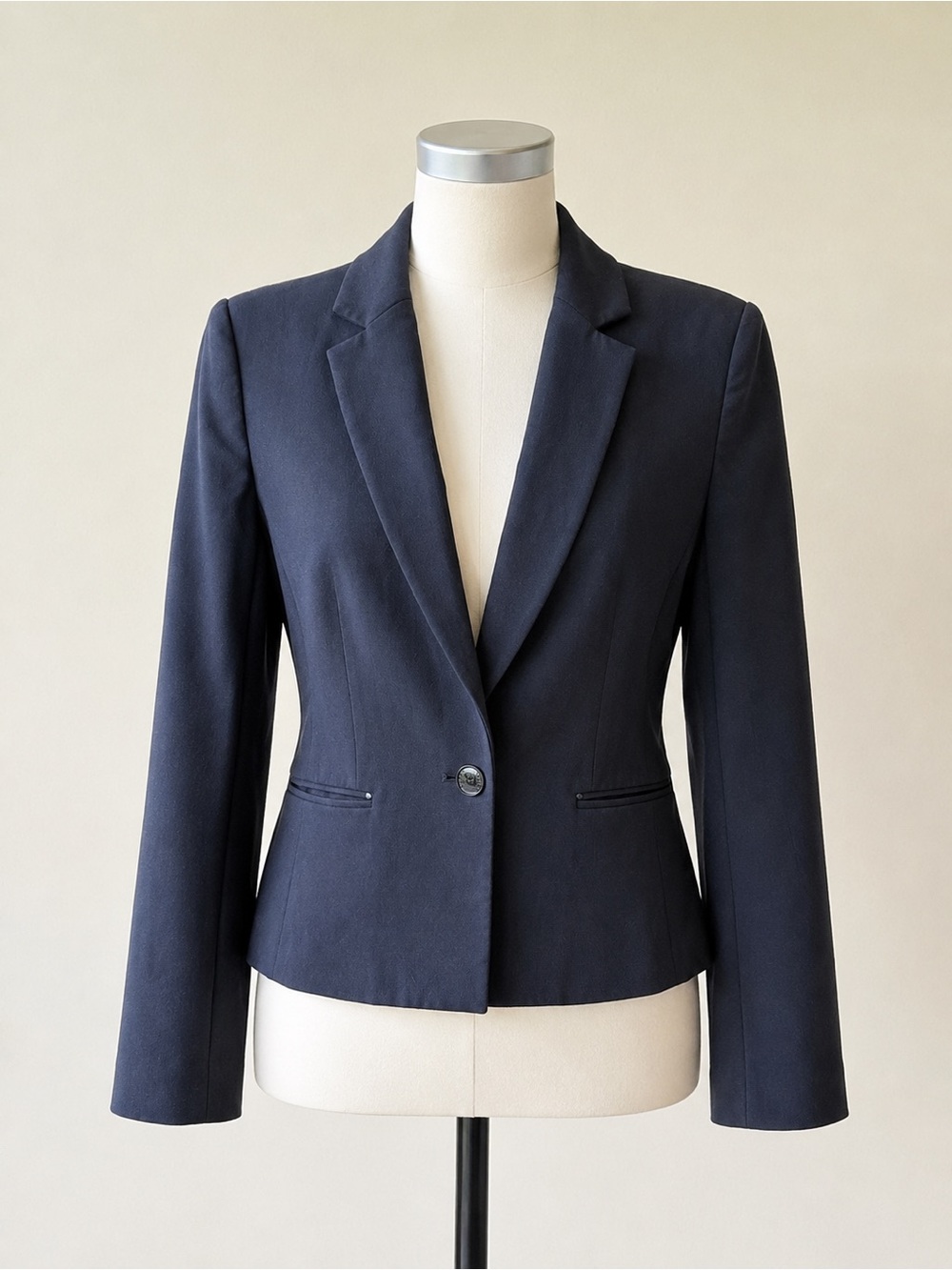 Anne Klein Deep Navy One Button Blazer Striped Lining Career Size 8